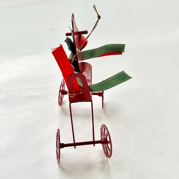 Vintage Rocking Horse Christmas Tree Ornament Red Diecast Metal Holly Taiwan - Picture 3 of 9